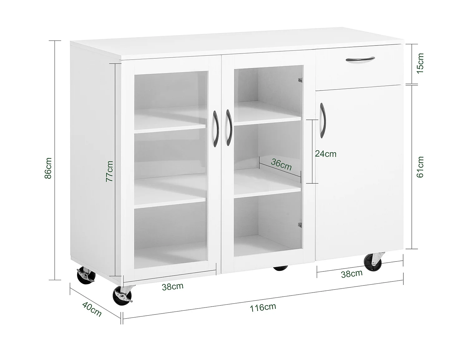 Buffet sur roulettes Commode de Cuisine Armoire de Cuisine Multi-Rangement, FSB57-W