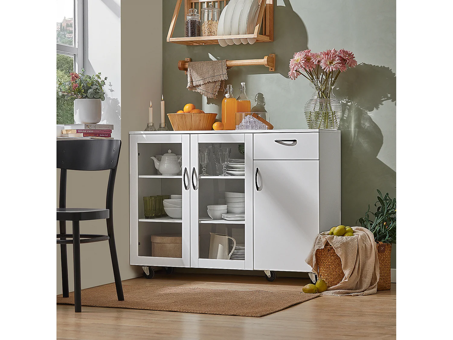 Buffet sur roulettes Commode de Cuisine Armoire de Cuisine Multi-Rangement, FSB57-W