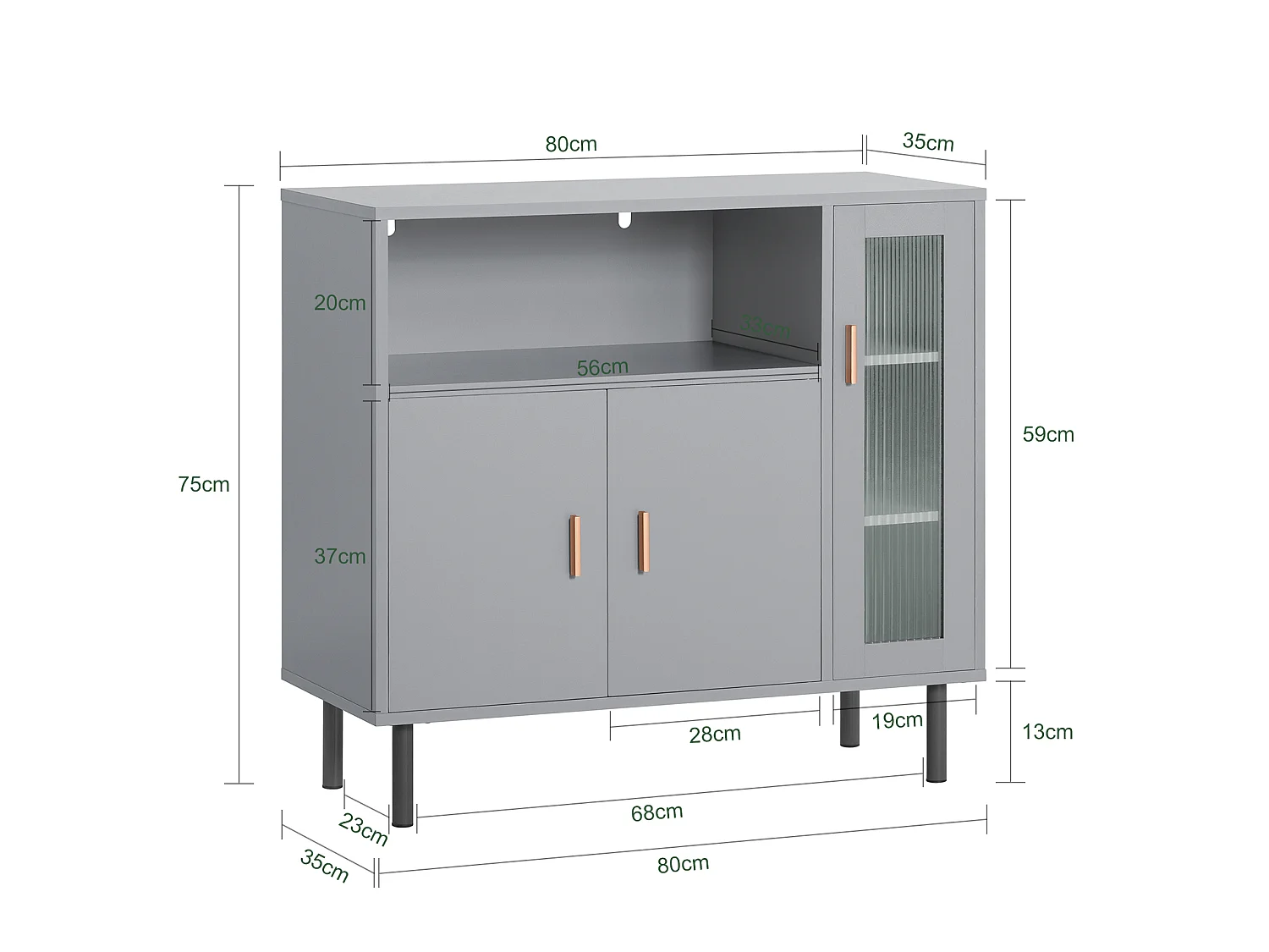 Buffet Placard Dressoir Commode Armoire Multi-Rangement, Meuble de Rangement sur Pieds, FSB82-HG