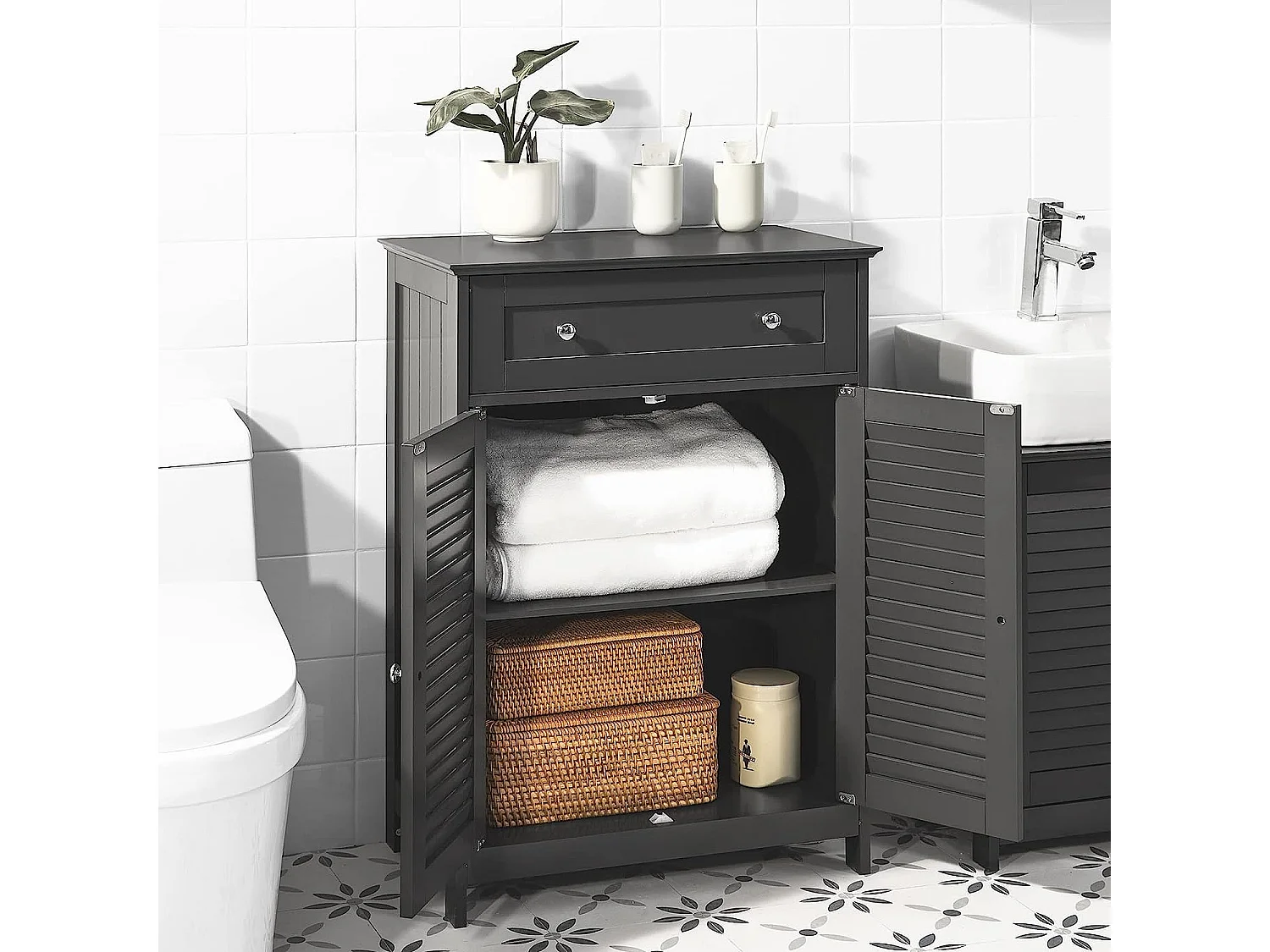 SoBuy Mobiletto Bagno Colonna Bagno Cassettiera Bagno Con Cassetti Grigio FRG238-DG