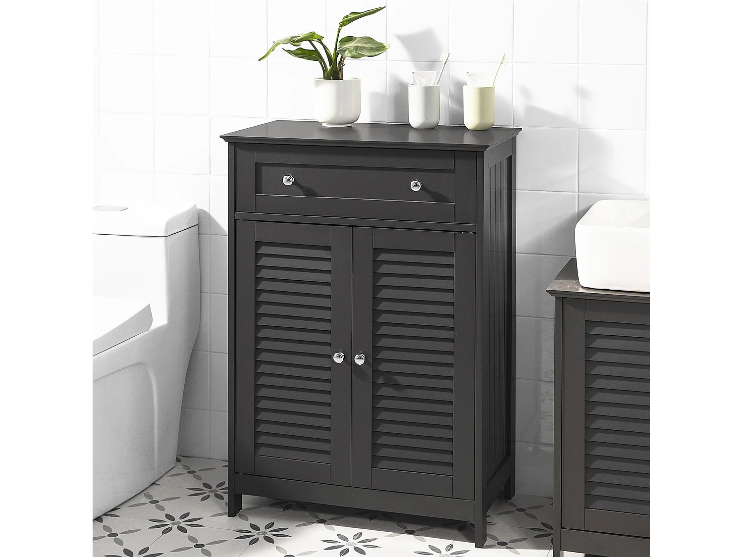 SoBuy Mobiletto Bagno Colonna Bagno Cassettiera Bagno Con Cassetti Grigio FRG238-DG