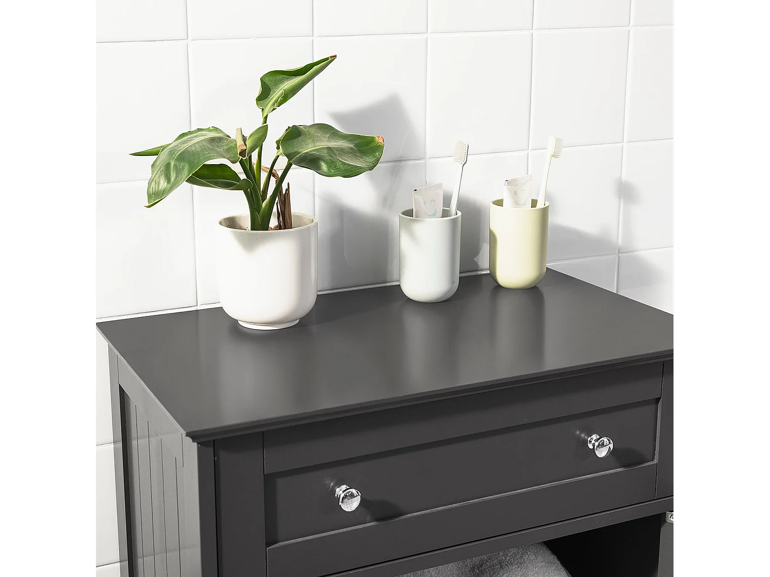 SoBuy Mobiletto Bagno Colonna Bagno Cassettiera Bagno Con Cassetti Grigio FRG238-DG