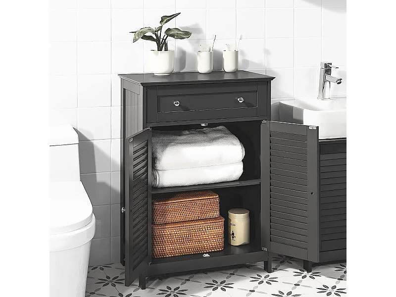 Meuble Bas de Salle de Bain avec Tiroir et Cloison Amovible Meuble de Rangement Buffet, FRG238-DG