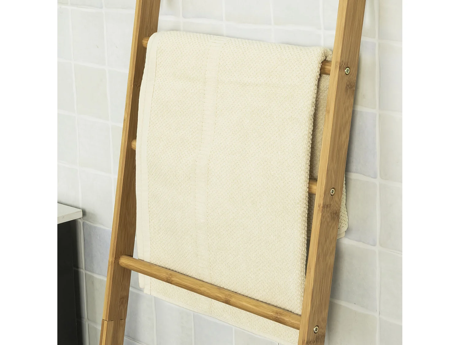 Échelle Porte-Serviettes Support avec 1 Panier à Linge Amovible et 3 Barres, FRG263-N