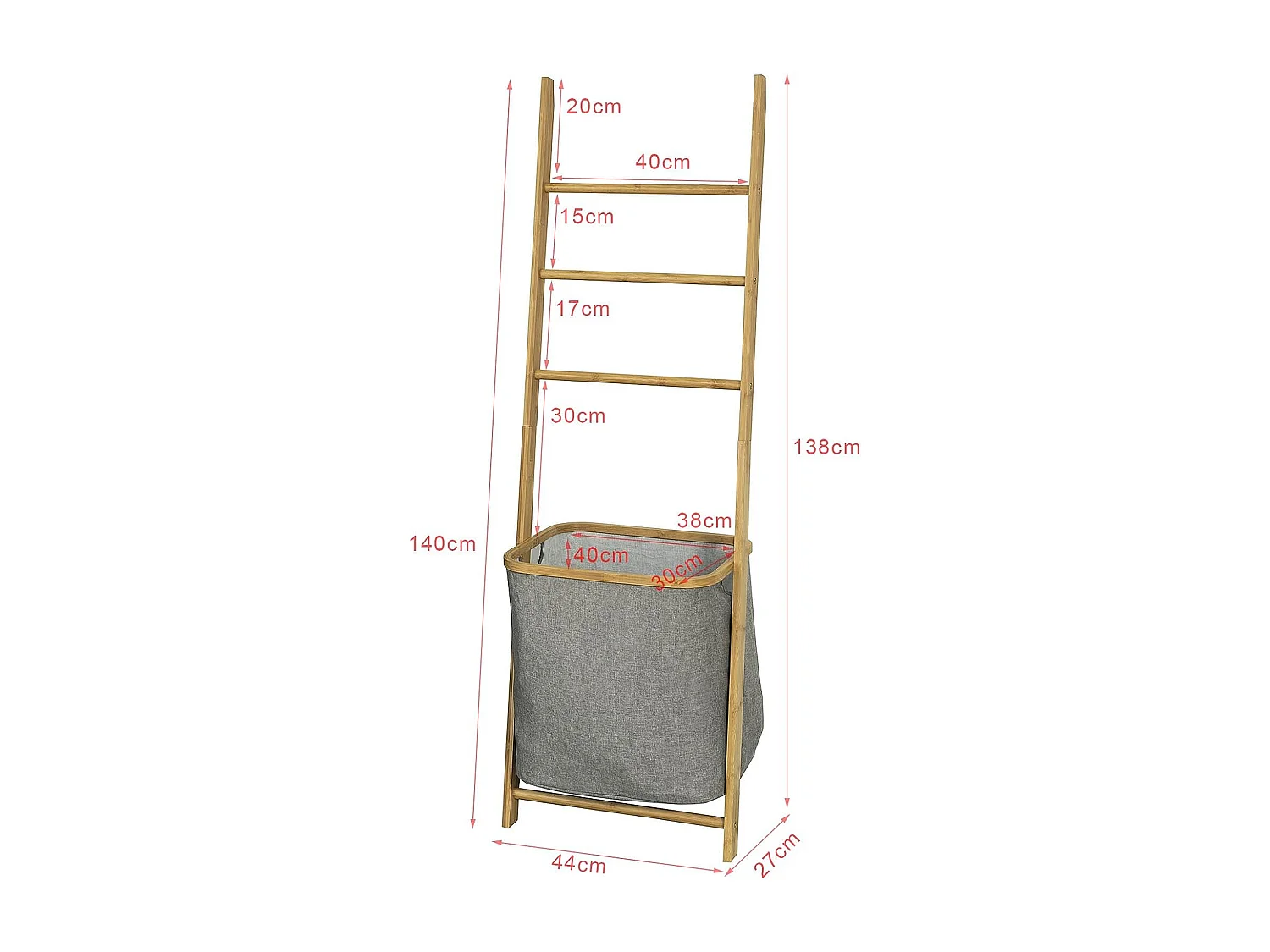 Échelle Porte-Serviettes Support avec 1 Panier à Linge Amovible et 3 Barres, FRG263-N