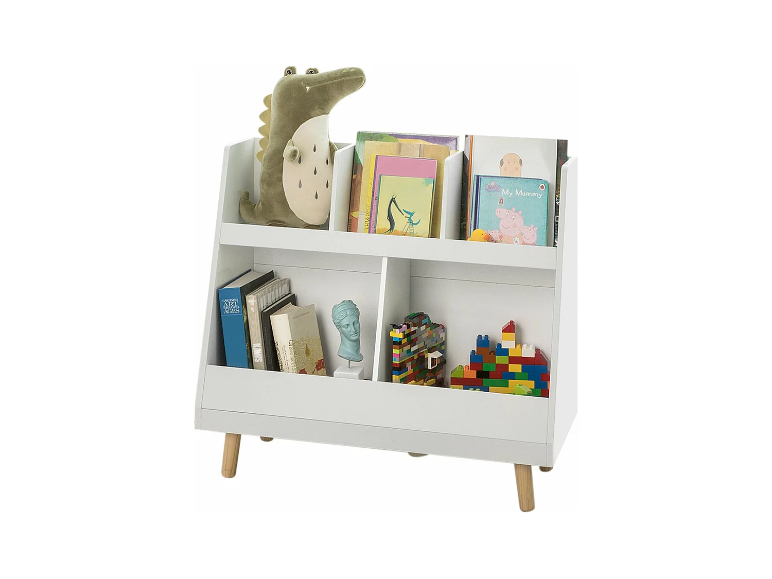 Bibliothèque Étagère à Livres Enfants Étagère de Rangement Jouets  5 Compartiments Ouverts, KMB19-W