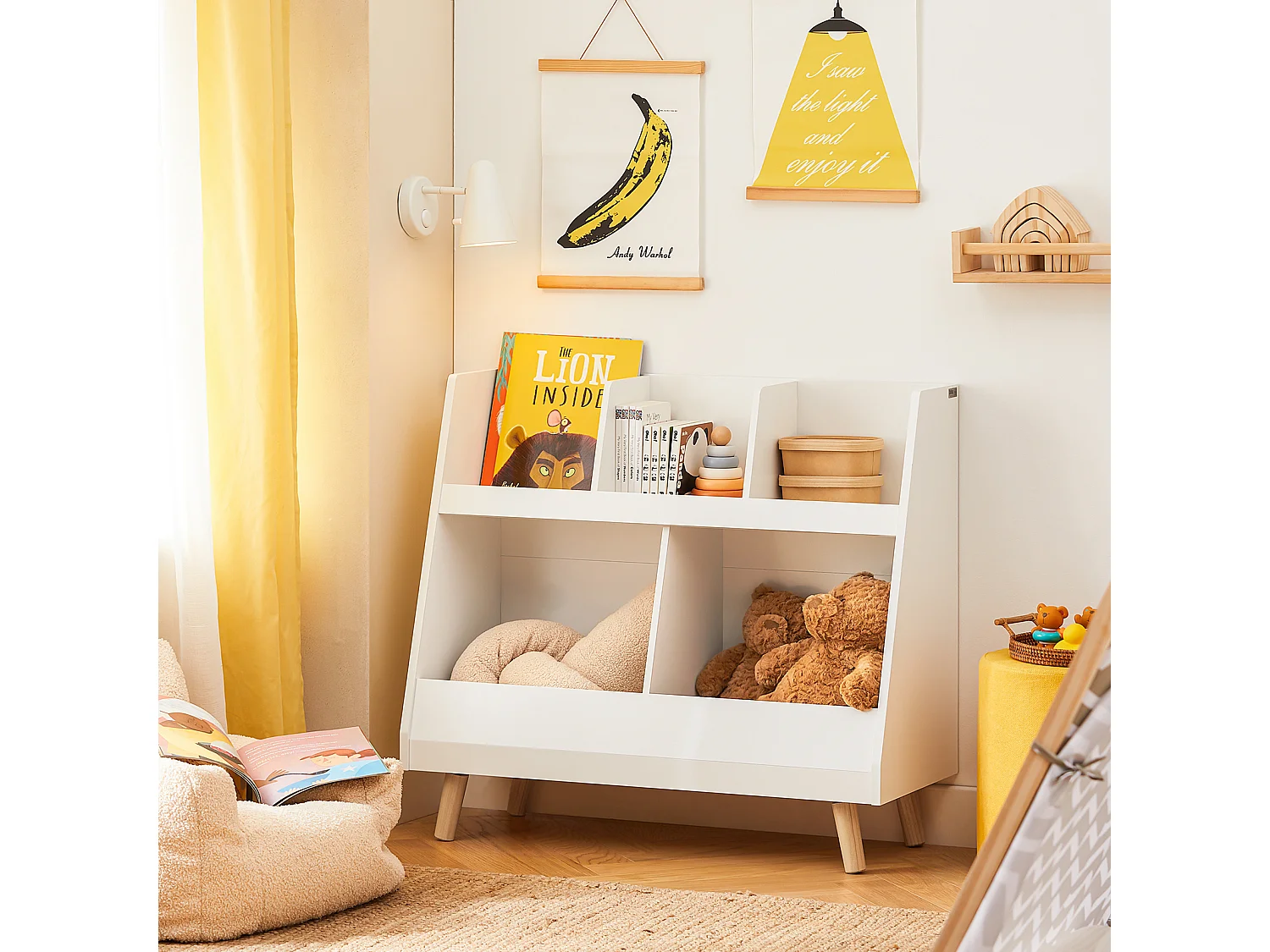 Bibliothèque Étagère à Livres Enfants Étagère de Rangement Jouets  5 Compartiments Ouverts, KMB19-W