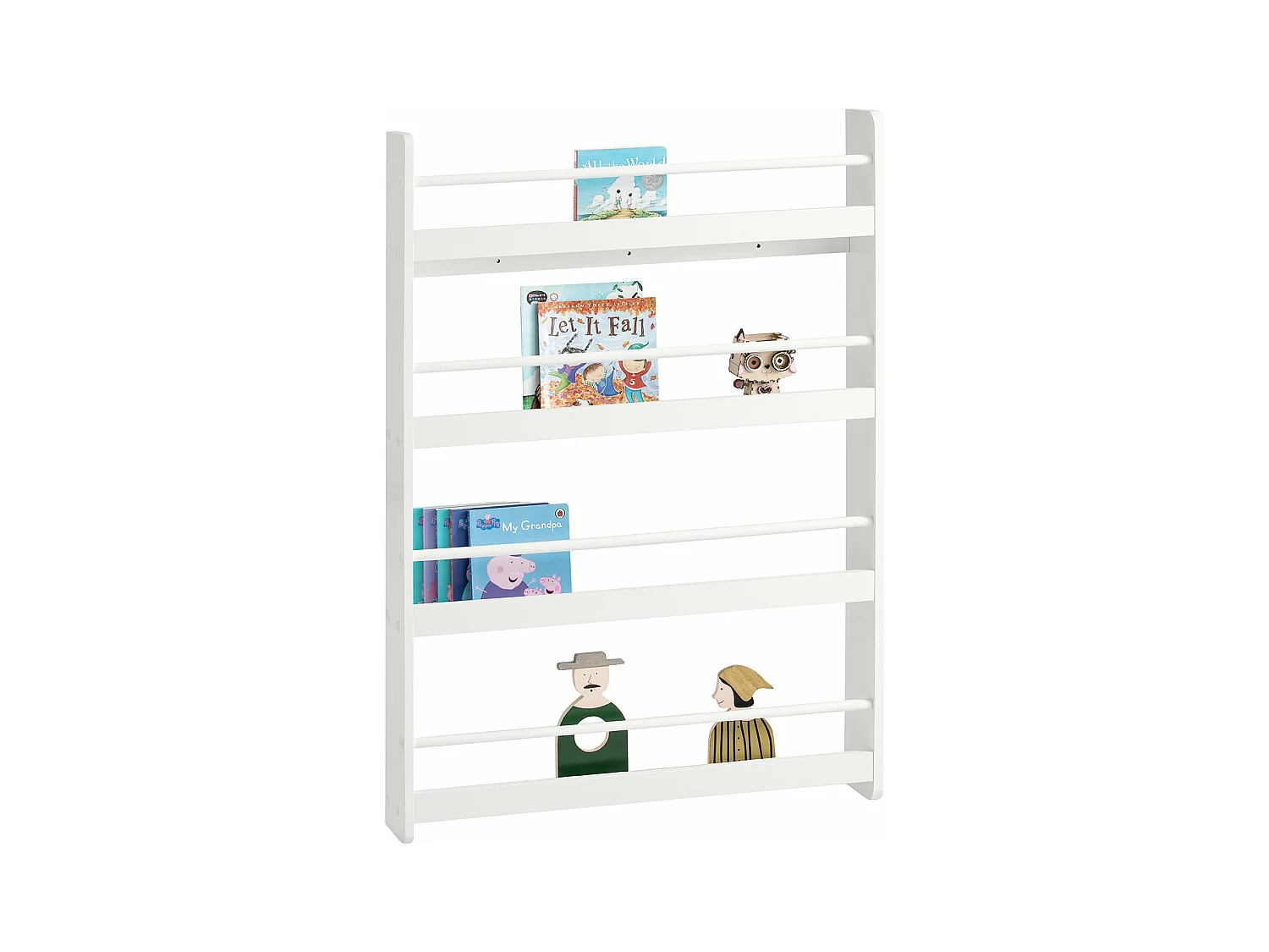 Bibliothèque Murale Étagère de Rangement Étagère à Livres Enfants avec 4 Étages, KMB08-W