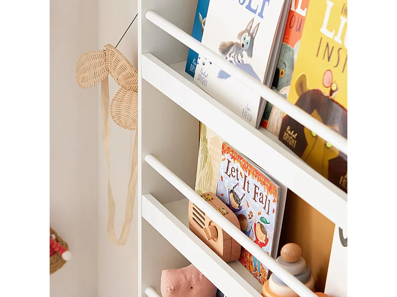 Bibliothèque Murale Étagère de Rangement Étagère à Livres Enfants avec 4 Étages, KMB08-W