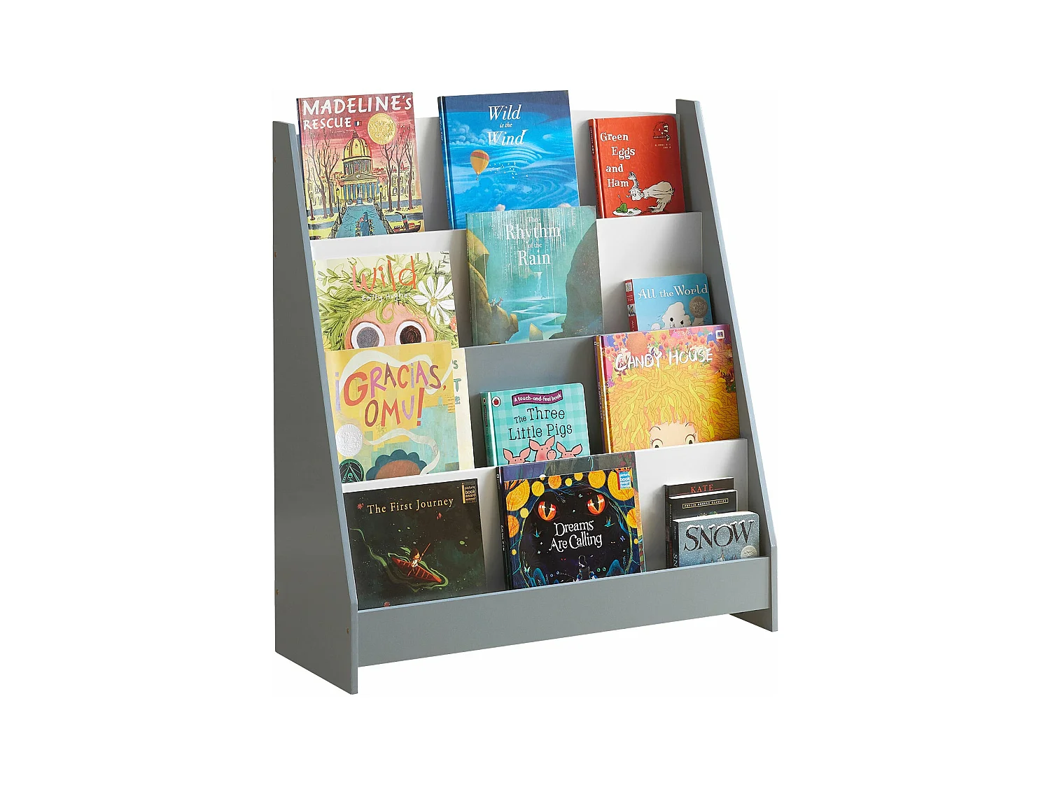 Étagère à livres pour enfants avec 4 compartiments de rangement pour les livres Gris, KMB32-HG