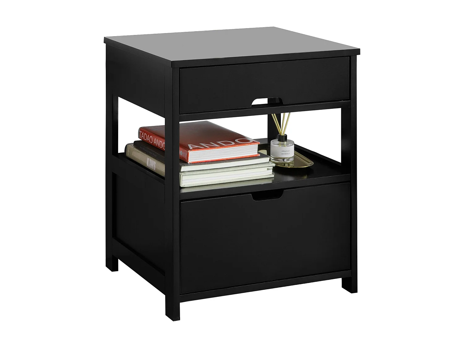 Table de Chevet Bout de Canapé Table d'Appoint avec 2 tiroirs et 1 étagère de Rangement, FRG258-SCH