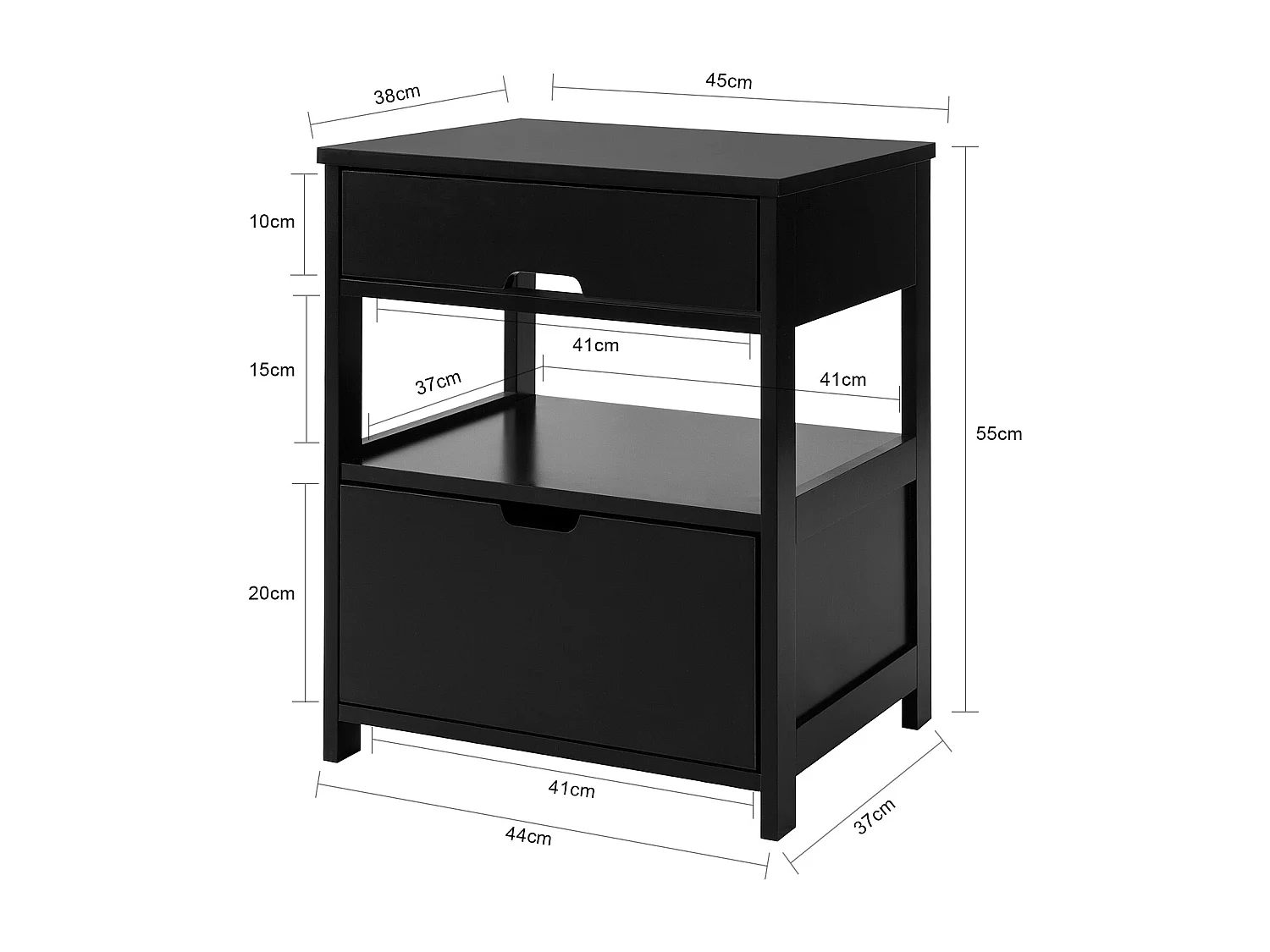 Table de Chevet Bout de Canapé Table d'Appoint avec 2 tiroirs et 1 étagère de Rangement, FRG258-SCH