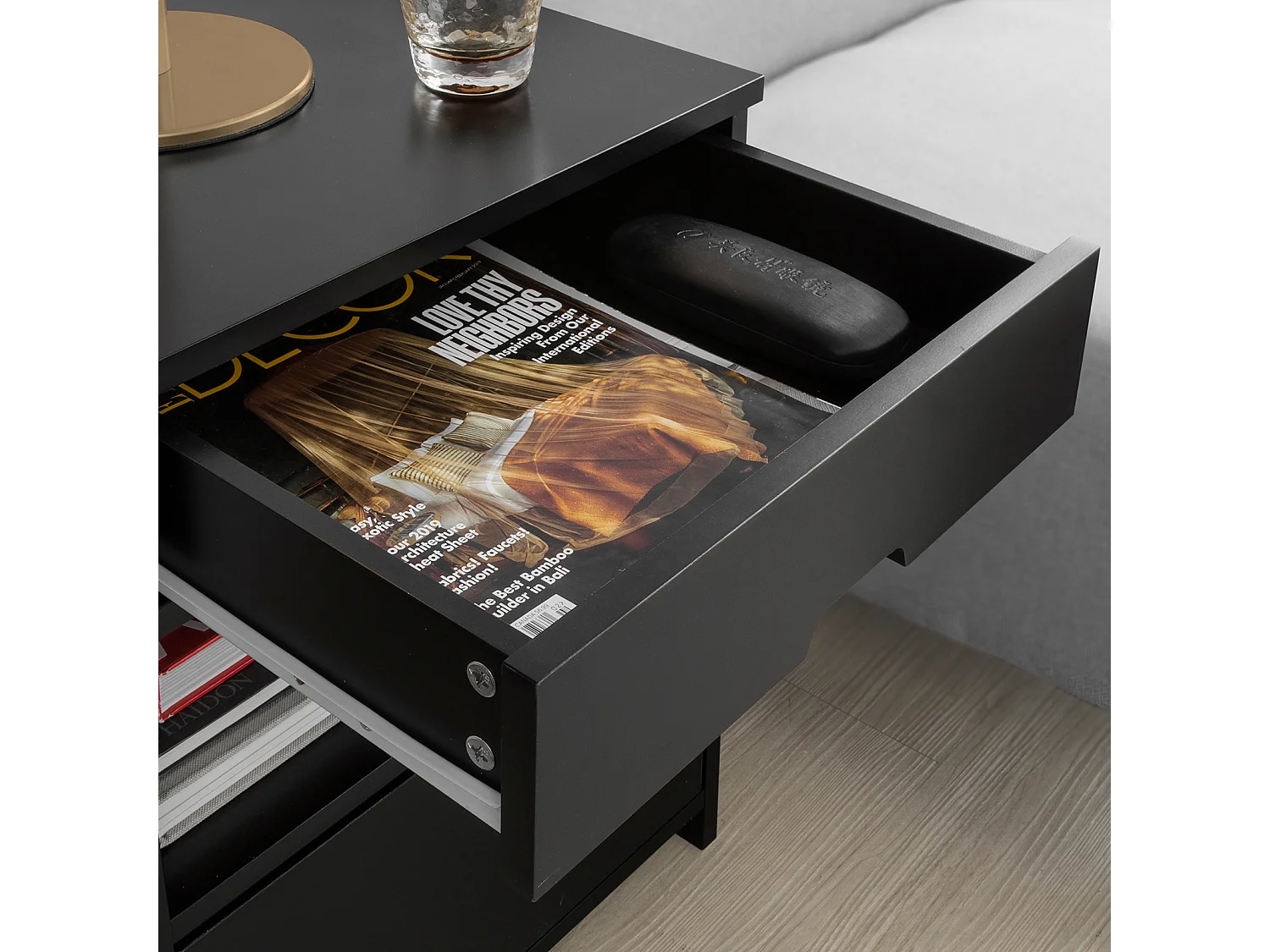 Table de Chevet Bout de Canapé Table d'Appoint avec 2 tiroirs et 1 étagère de Rangement, FRG258-SCH