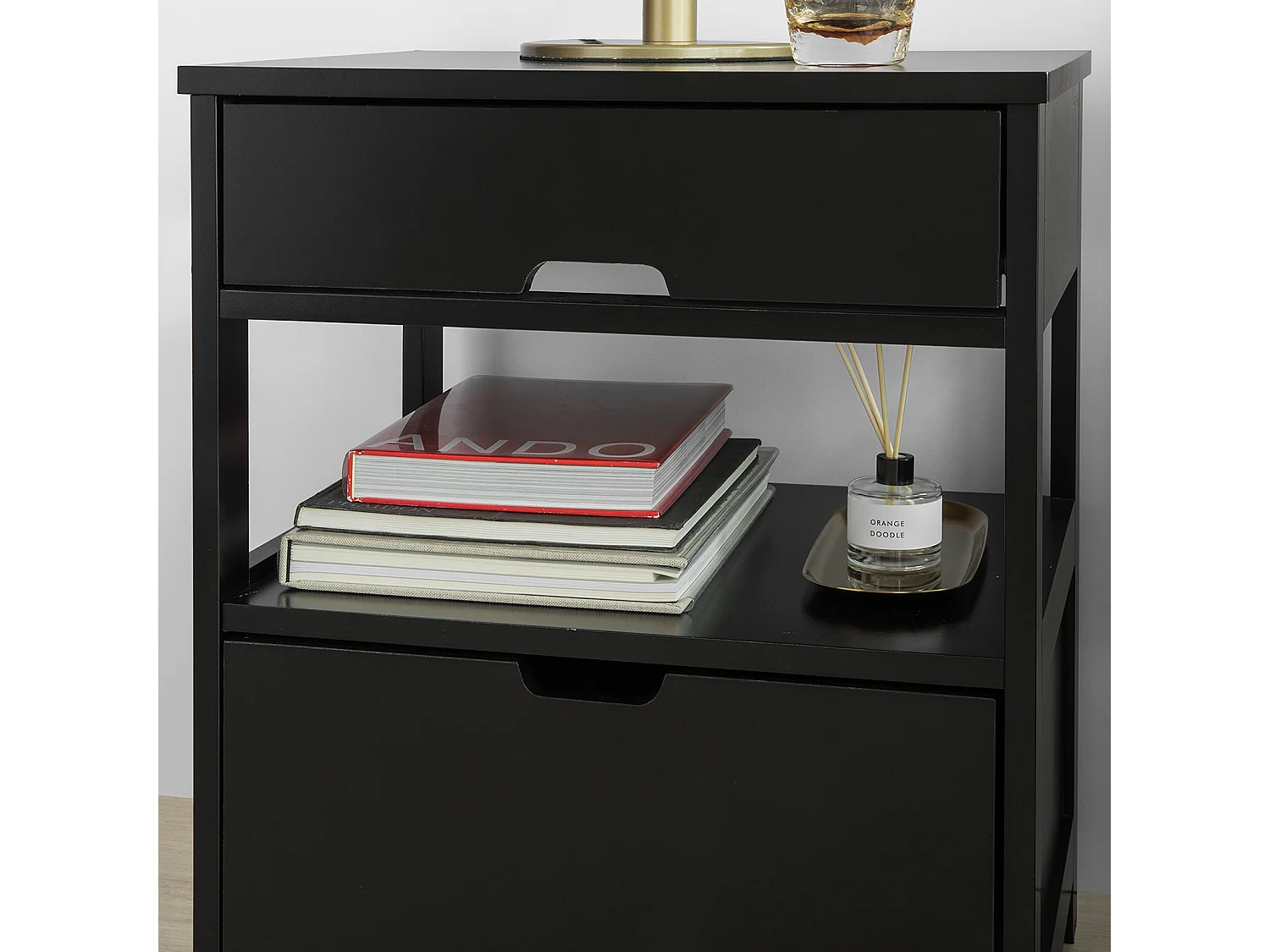 Table de Chevet Bout de Canapé Table d'Appoint avec 2 tiroirs et 1 étagère de Rangement, FRG258-SCH