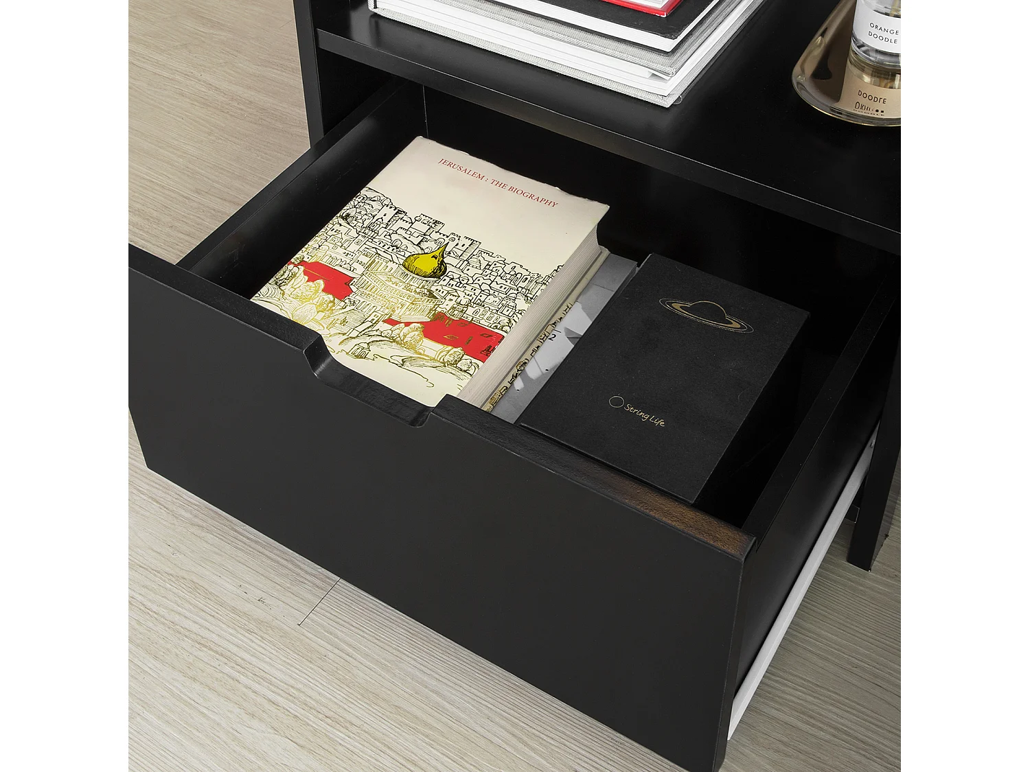 Table de Chevet Bout de Canapé Table d'Appoint avec 2 tiroirs et 1 étagère de Rangement, FRG258-SCH