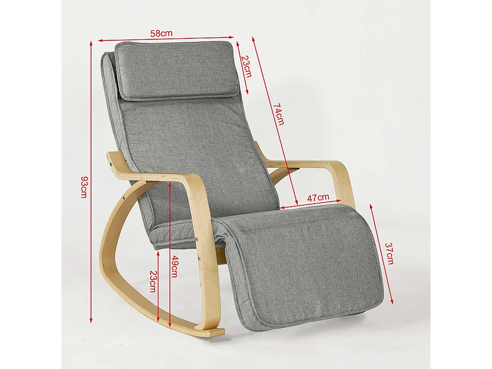 SoBuy FST18-DG schommelstoel met tas, 5-voudig verstelbaar voeteneinde, schommelstoel