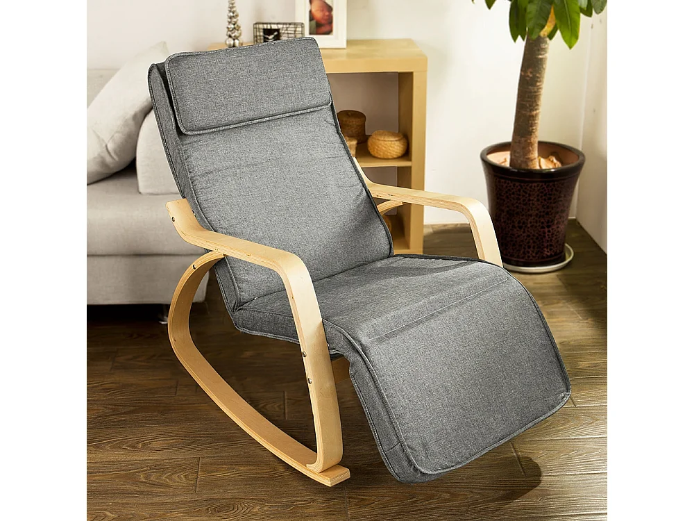 SoBuy FST18-DG schommelstoel met tas, 5-voudig verstelbaar voeteneinde, schommelstoel