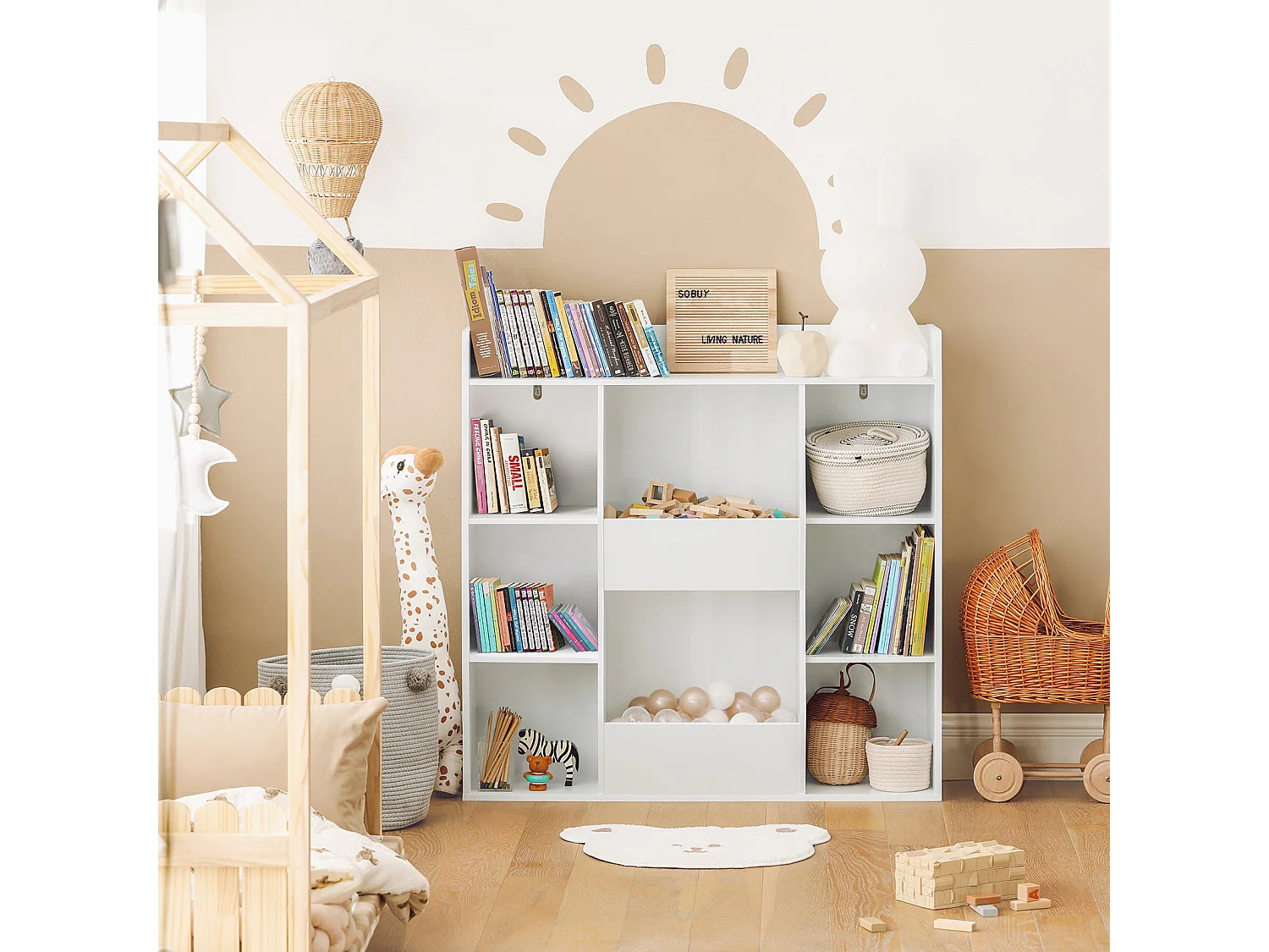 Bibliothèque pour Enfant Rangement pour Livres et Jouets avec 8 Compartiments, KMB55-W