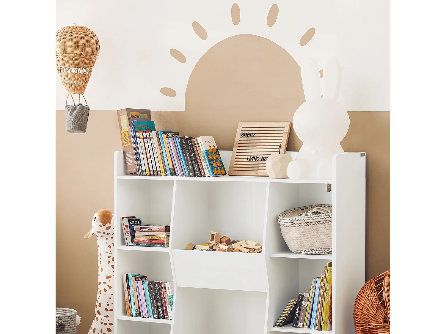 Bibliothèque pour Enfant Rangement pour Livres et Jouets avec 8 Compartiments, KMB55-W