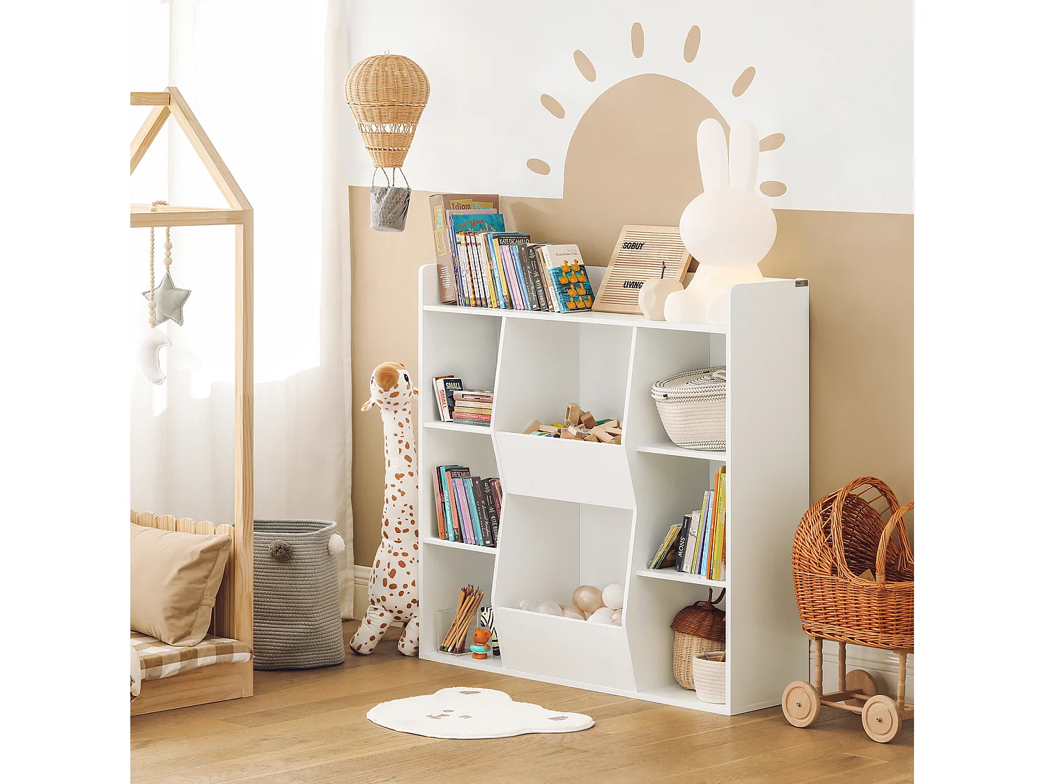 Bibliothèque pour Enfant Rangement pour Livres et Jouets avec 8 Compartiments, KMB55-W