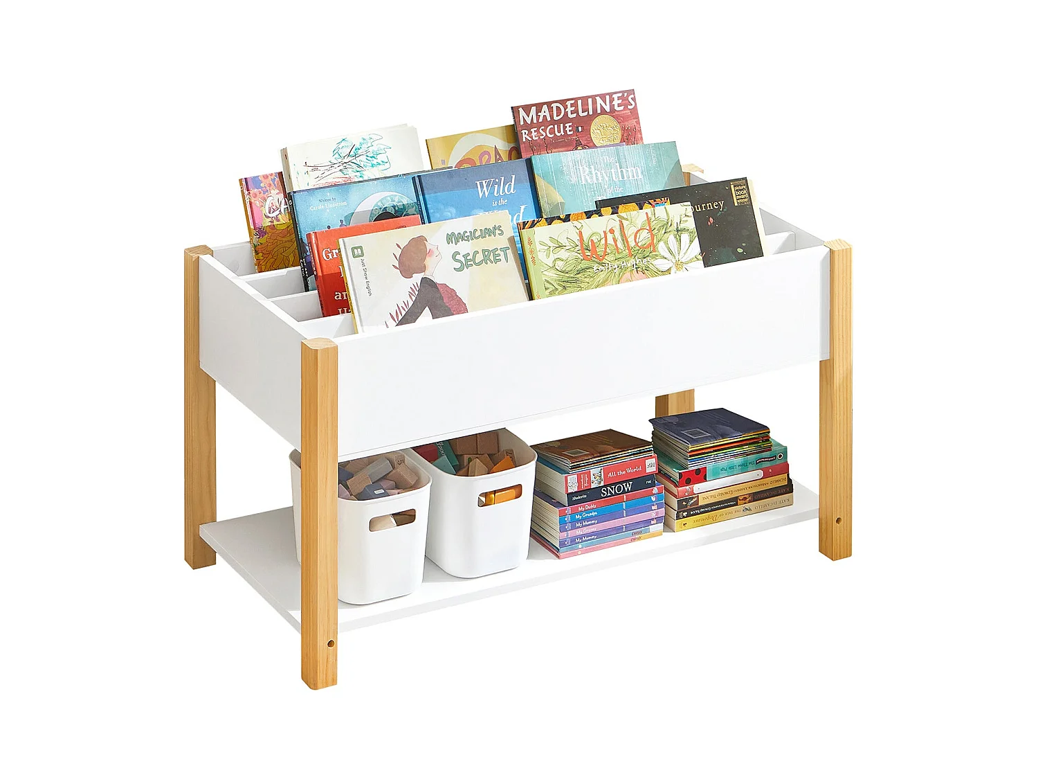 Bibliothèque Enfants Étagère de Rangement pour Livres et Jouets Meuble de Rangement, KMB35-W