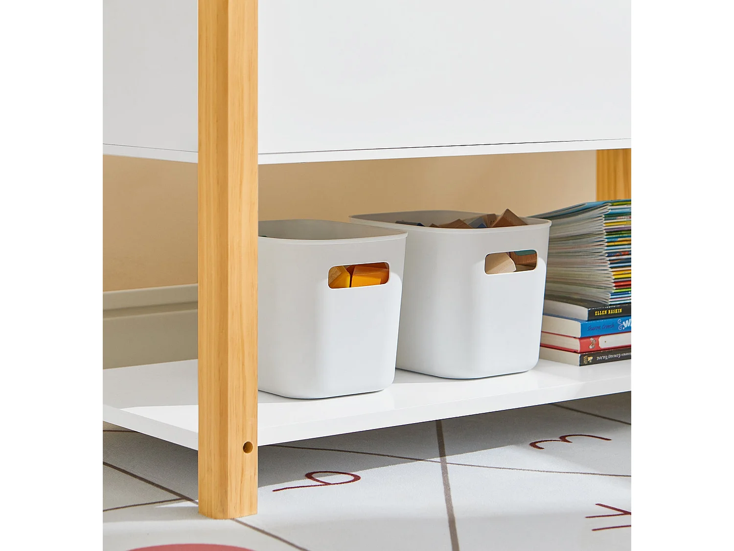 Bibliothèque Enfants Étagère de Rangement pour Livres et Jouets Meuble de Rangement, KMB35-W