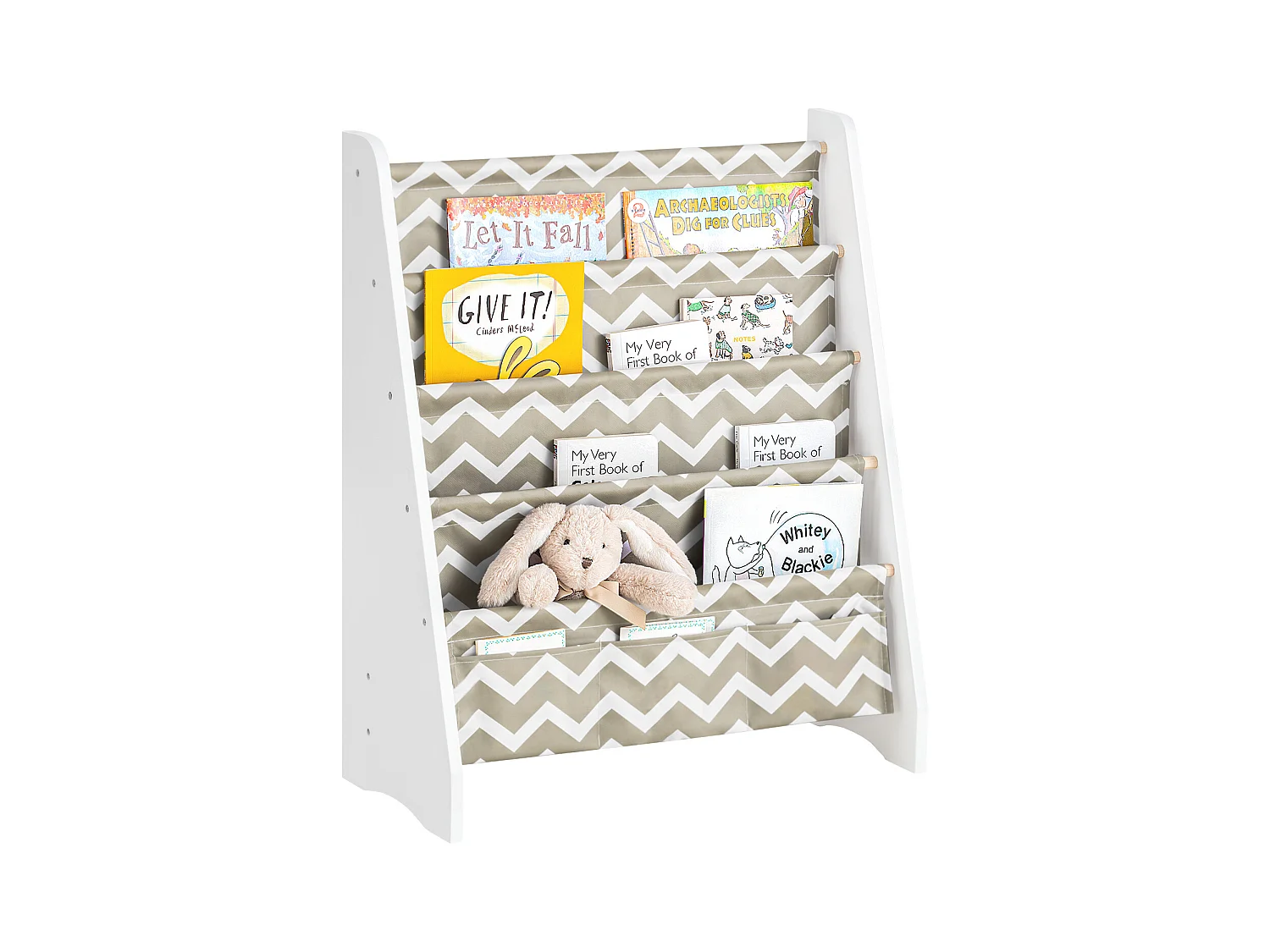 Bibliothèque Étagère à Livres Enfants Meuble Rangement avec 4 Compartiments et 3 Poches, KMB50-HG