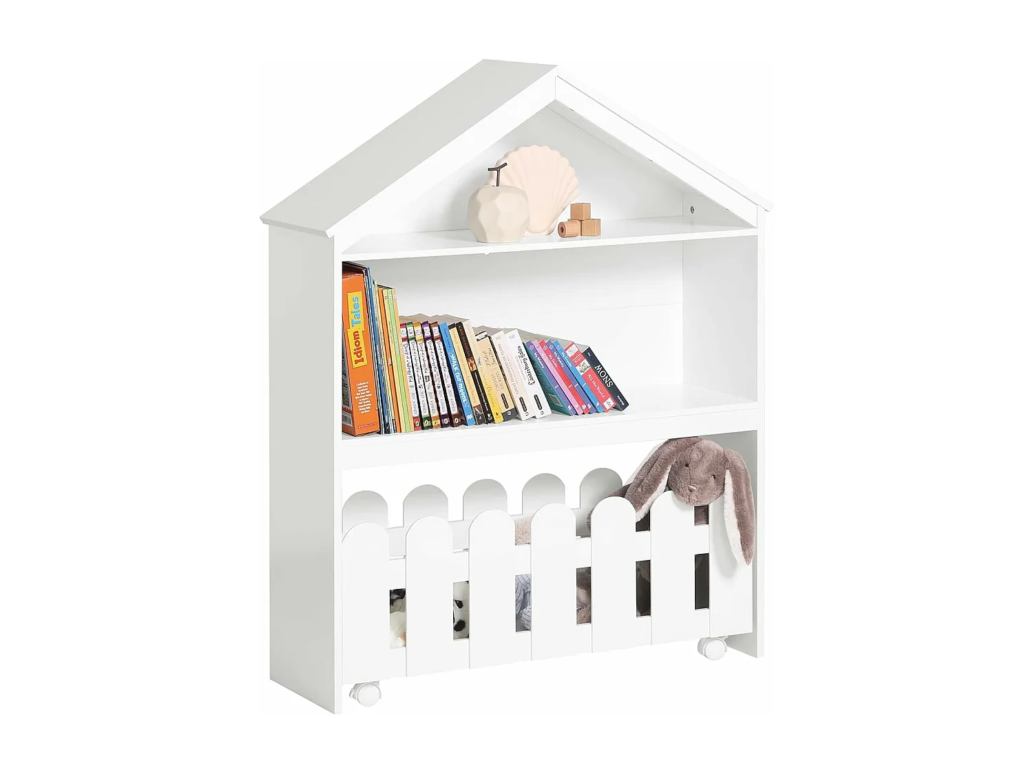 Étagère Enfant Organisateur Jouets et Livres en Forme Maison avec 1 Tiroirs à Roulettes, KMB52-W