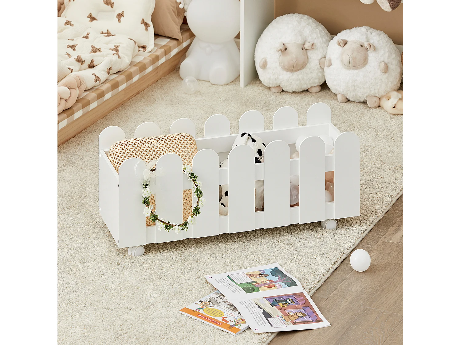 Étagère Enfant Organisateur Jouets et Livres en Forme Maison avec 1 Tiroirs à Roulettes, KMB52-W