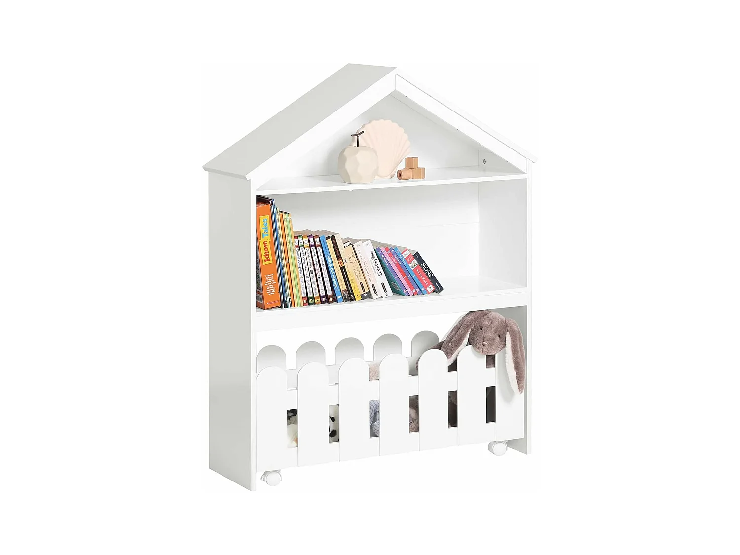 Étagère Enfant Organisateur Jouets et Livres en Forme Maison avec 1 Tiroirs à Roulettes, KMB52-W