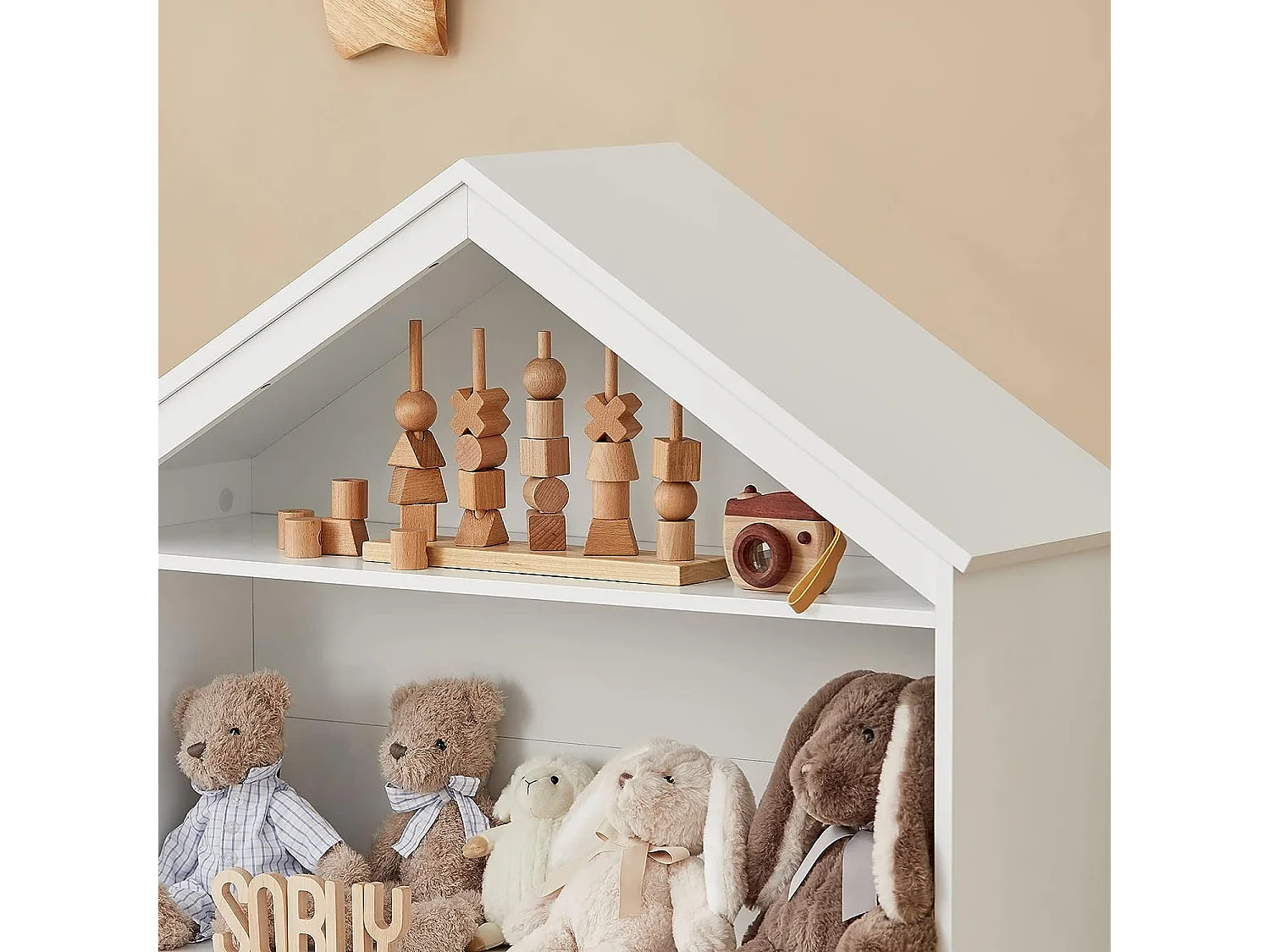 Étagère Enfant Organisateur Jouets et Livres en Forme Maison avec 1 Tiroirs à Roulettes, KMB52-W