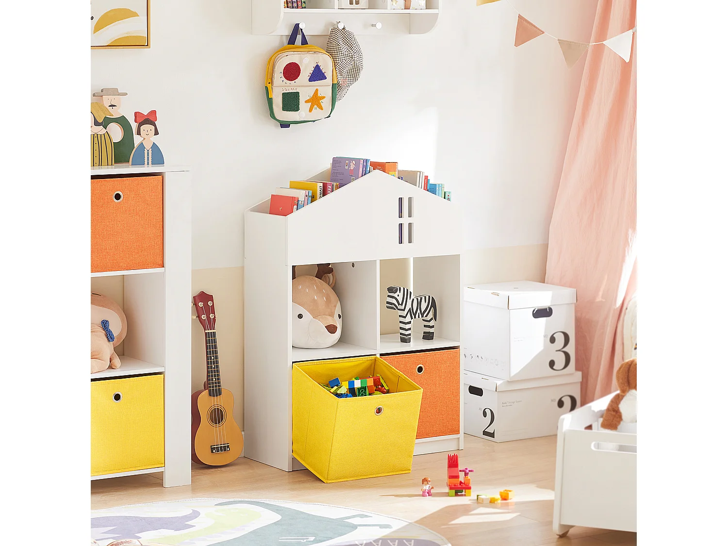 Mini Bibliothèque pour Livres et Jouets pour Enfant, Étagère en Forme de Maison, KMB49-W