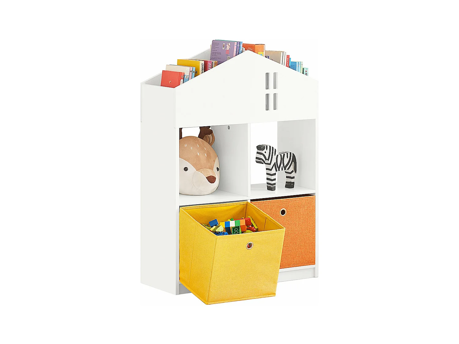 Mini Bibliothèque pour Livres et Jouets pour Enfant, Étagère en Forme de Maison, KMB49-W