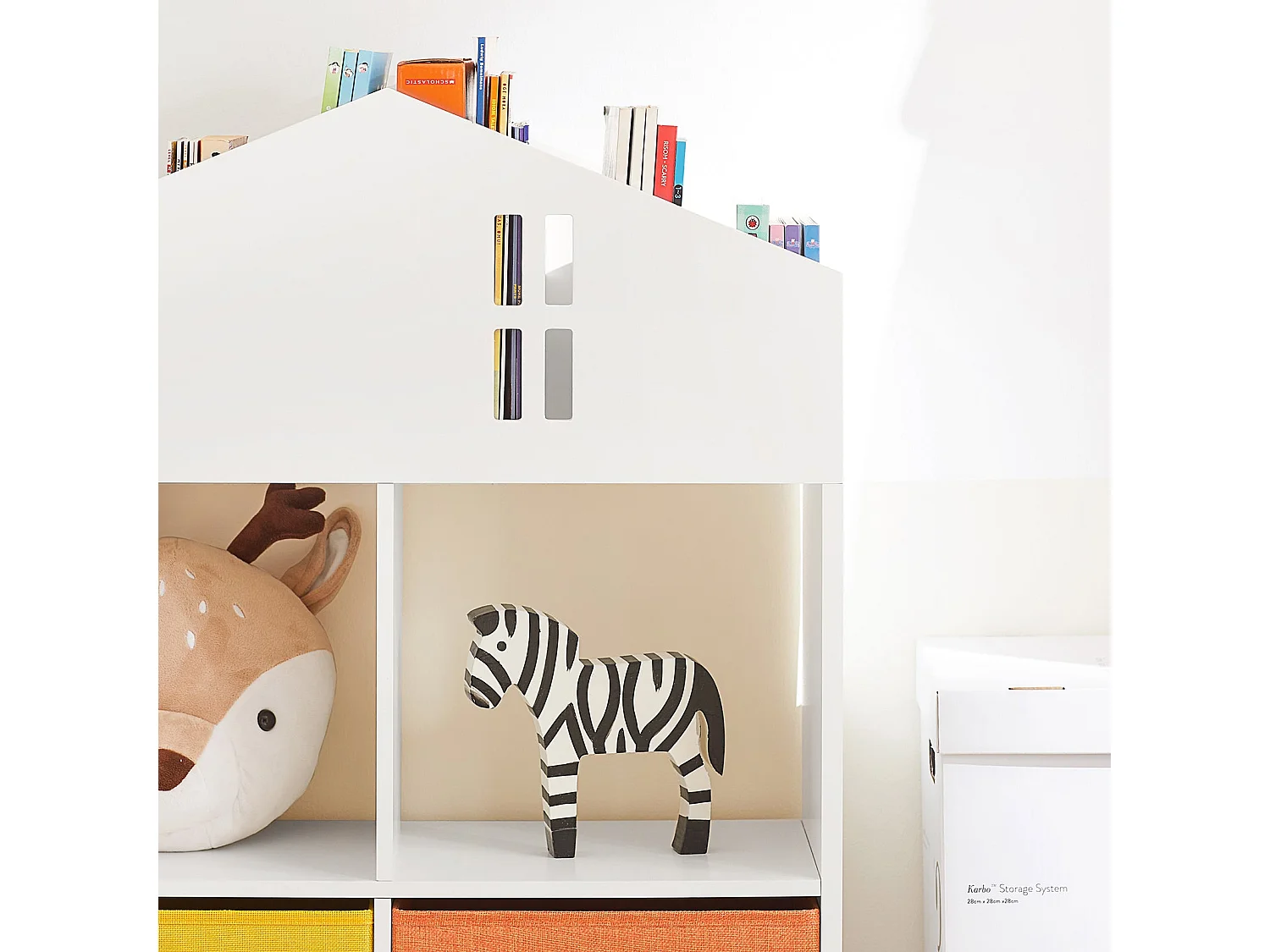 Mini Bibliothèque pour Livres et Jouets pour Enfant, Étagère en Forme de Maison, KMB49-W