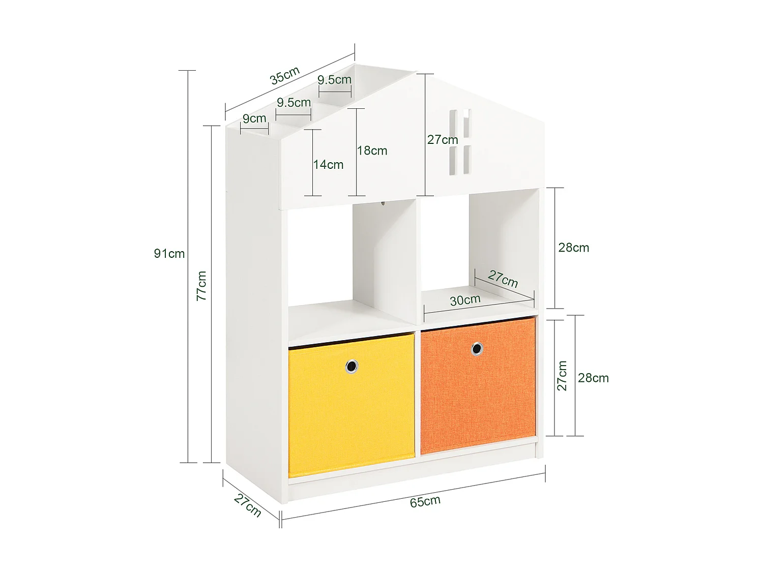 Mini Bibliothèque pour Livres et Jouets pour Enfant, Étagère en Forme de Maison, KMB49-W