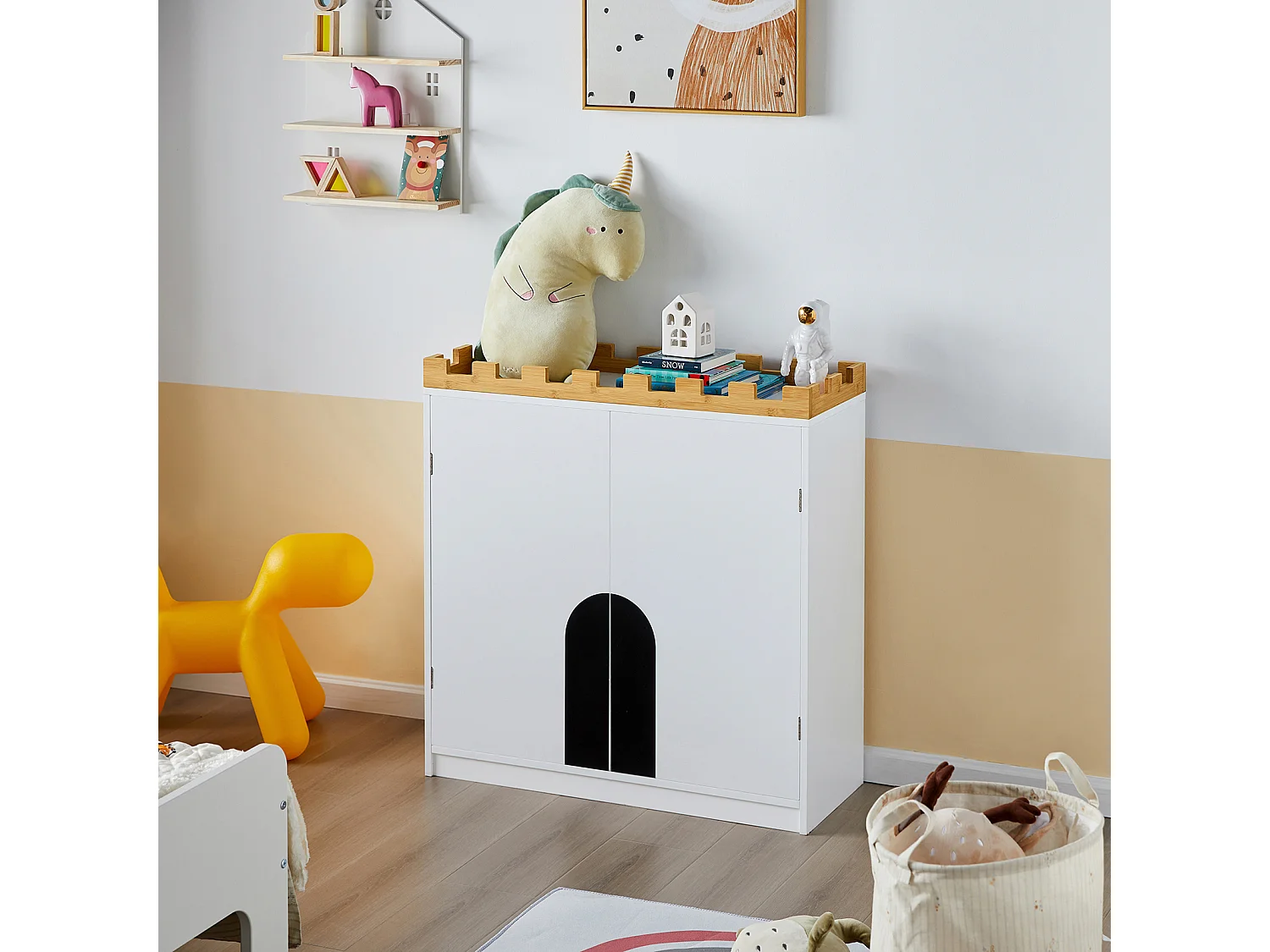 SoBuy KMB44-W Kindercommode Kinderkamerplank met schoolbord Boekenkast Speelgoedplank