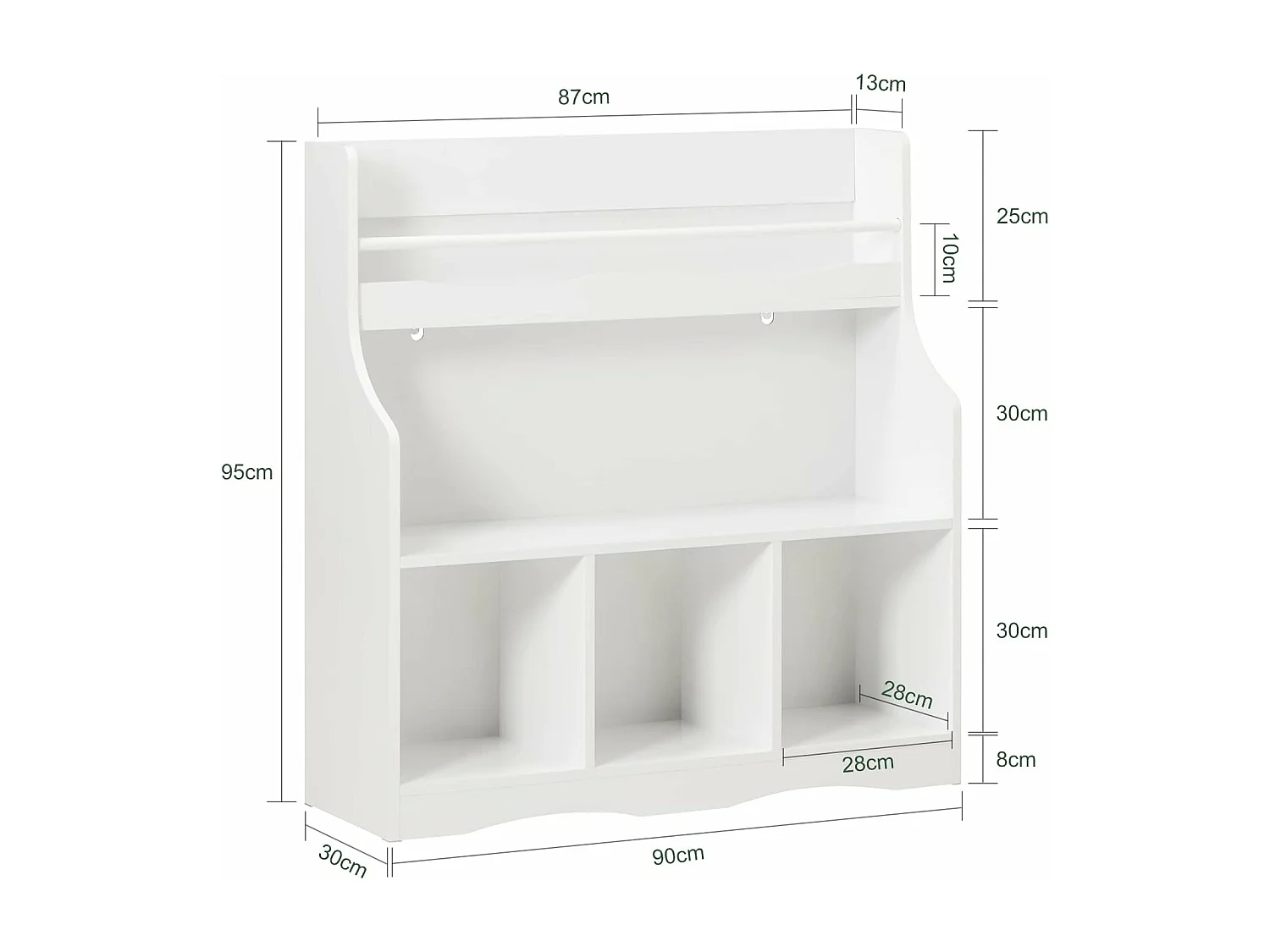 SoBuy Kinderboekenkast Met 8 Vakken – Witte Speelgoedplank 90 X 30 X 95 Cm KMB57-W