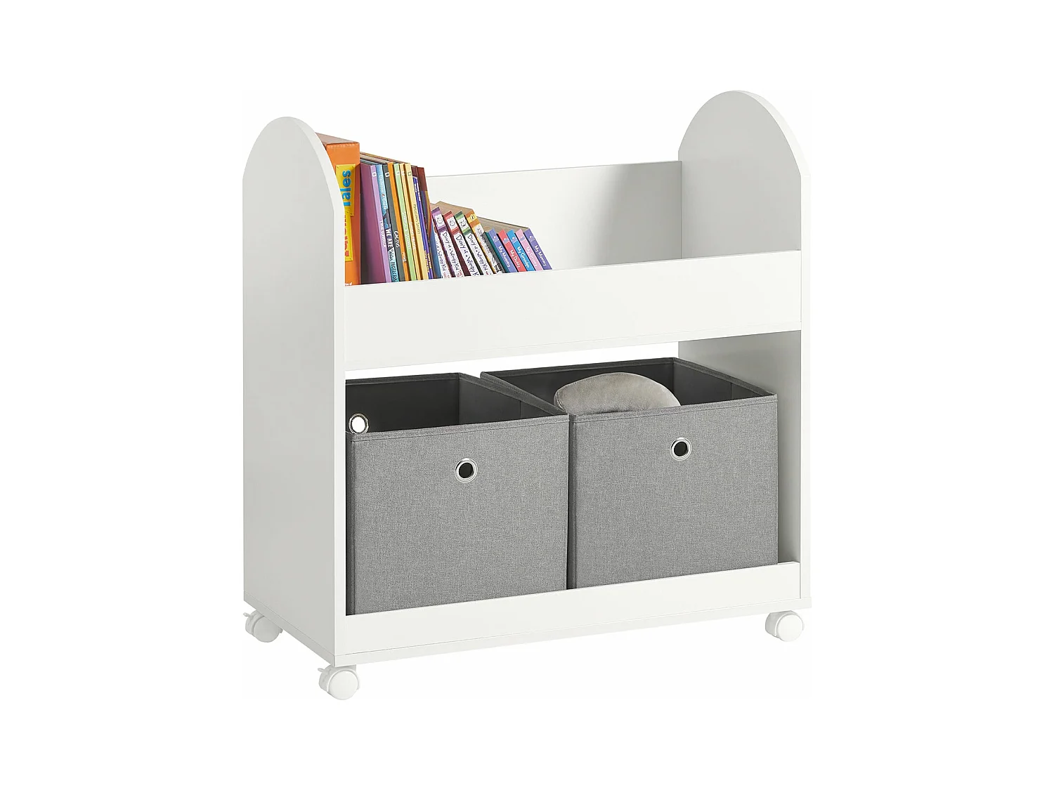 Étagère de Rangement Roulantes Bibliothèque pour Enfants avec 2 Paniers et 4 roulettes, KMB53-W