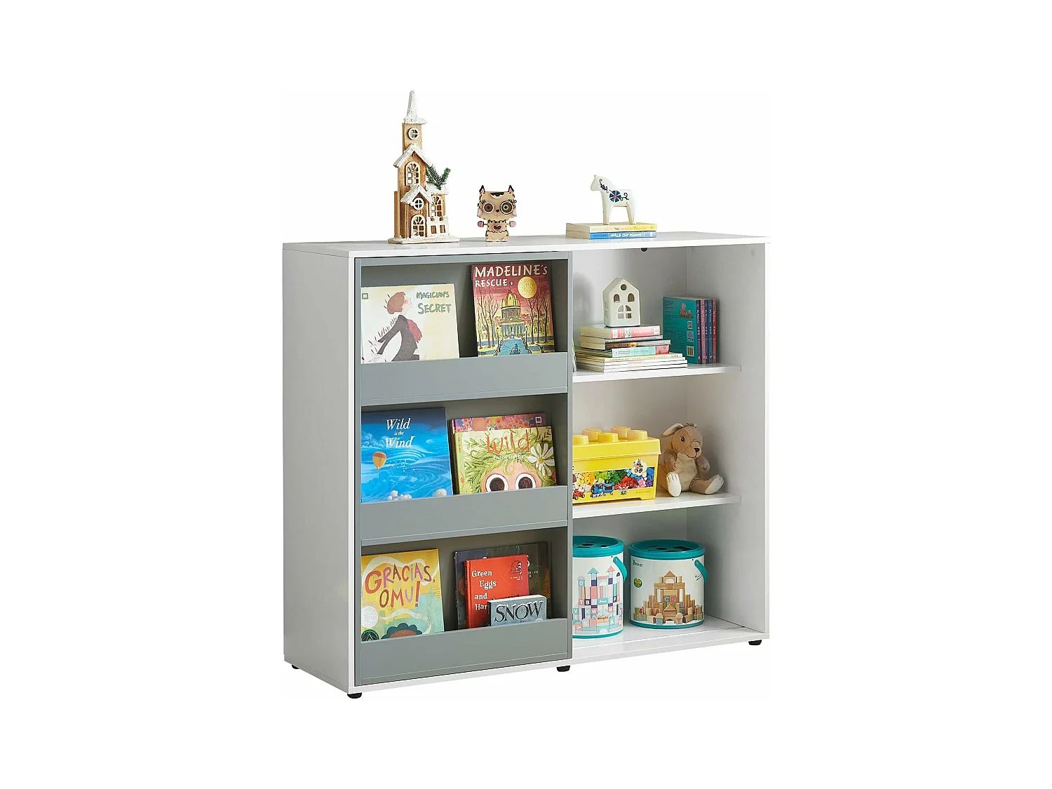 Étagère Enfants Commode pour Chambre d'Enfant avec Porte Coulissante Étagère à Jouets, KMB33-W