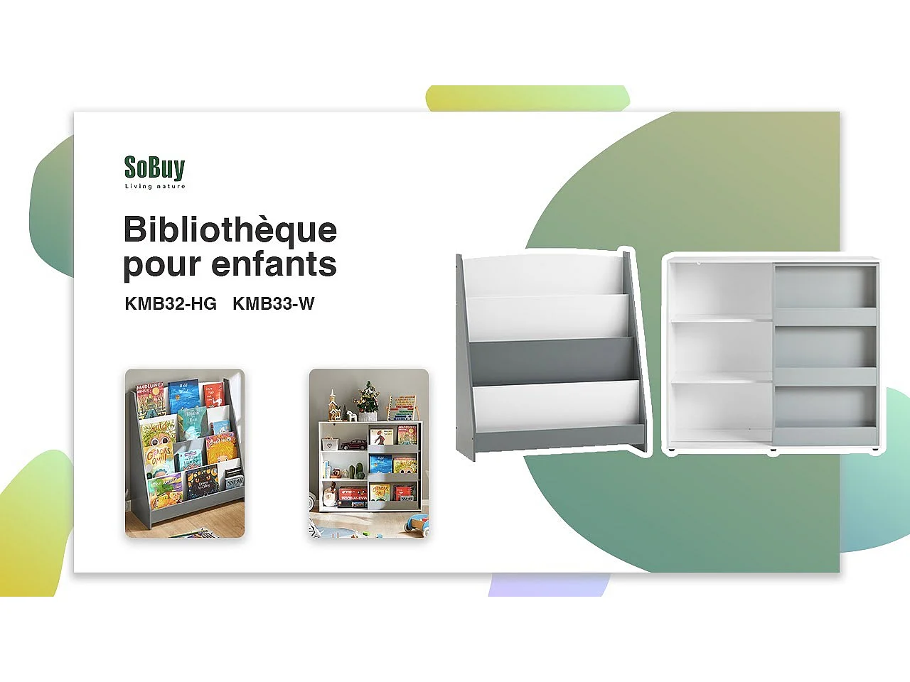 Étagère Enfants Commode pour Chambre d'Enfant avec Porte Coulissante Étagère à Jouets, KMB33-W