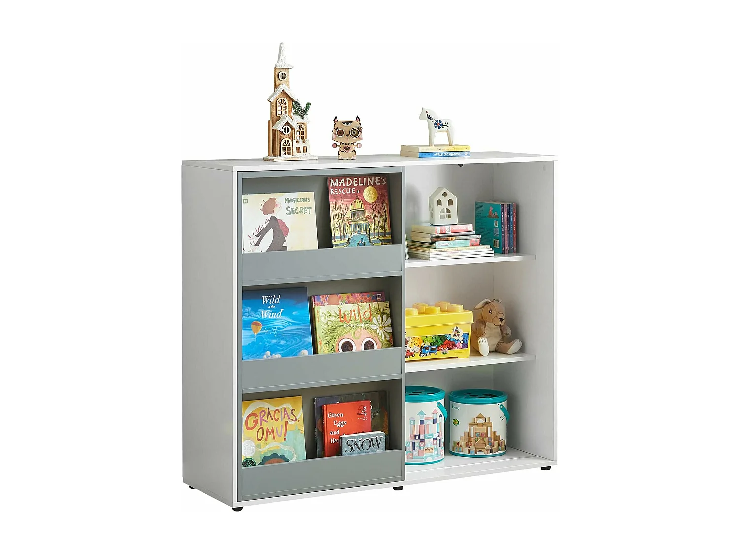 Étagère Enfants Commode pour Chambre d'Enfant avec Porte Coulissante Étagère à Jouets, KMB33-W