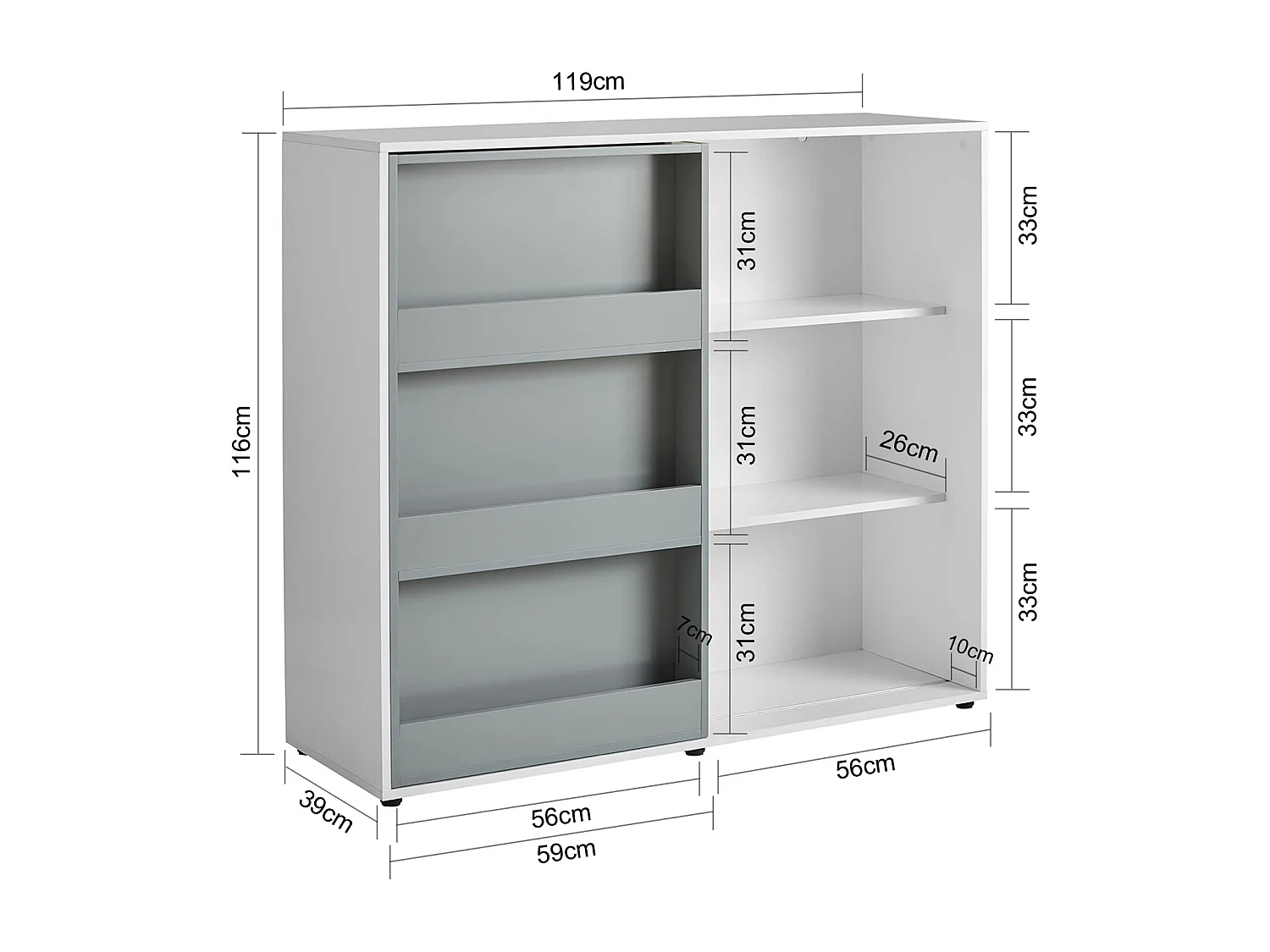Étagère Enfants Commode pour Chambre d'Enfant avec Porte Coulissante Étagère à Jouets, KMB33-W