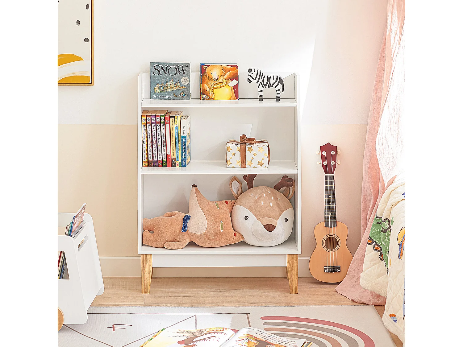 Bibliothèque Étagère à Livres Étagère de Rangement pour Jouets  Porte-revues, KMB47-W