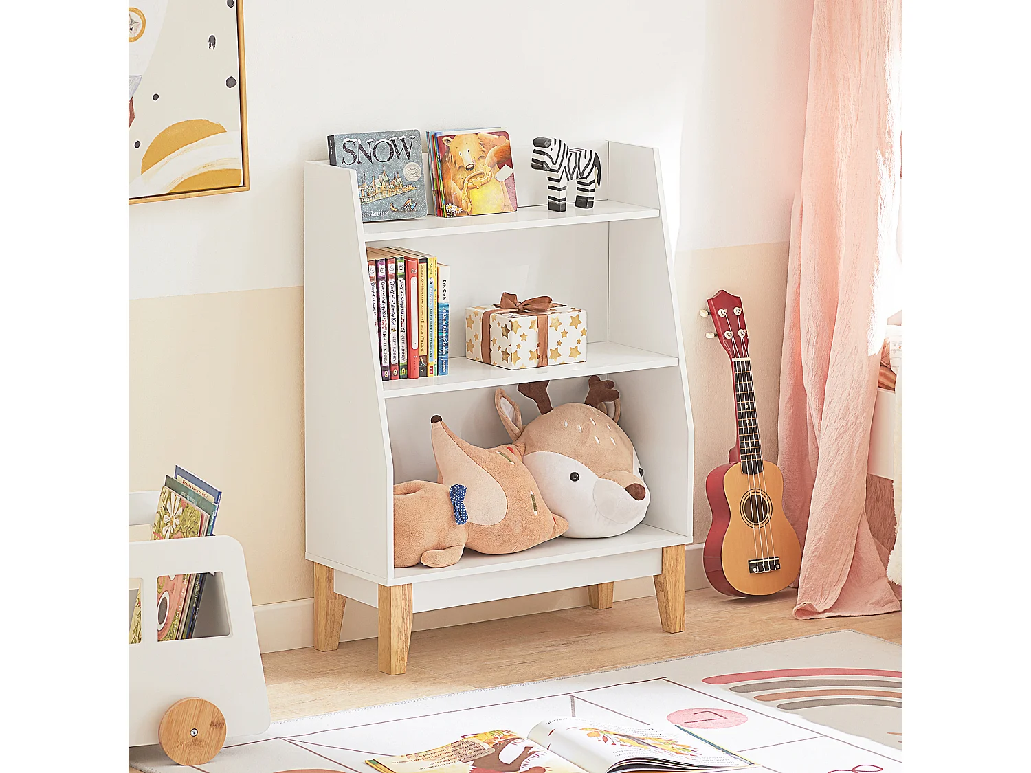Bibliothèque Étagère à Livres Étagère de Rangement pour Jouets  Porte-revues, KMB47-W