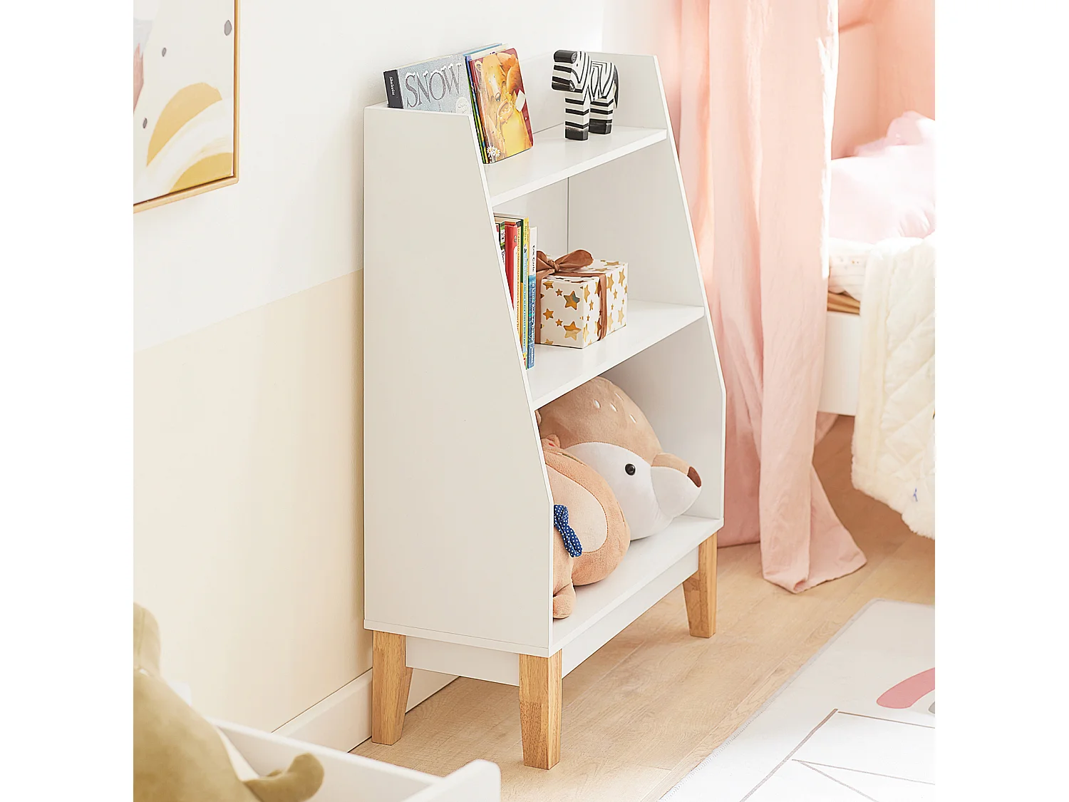 Bibliothèque Étagère à Livres Étagère de Rangement pour Jouets  Porte-revues, KMB47-W