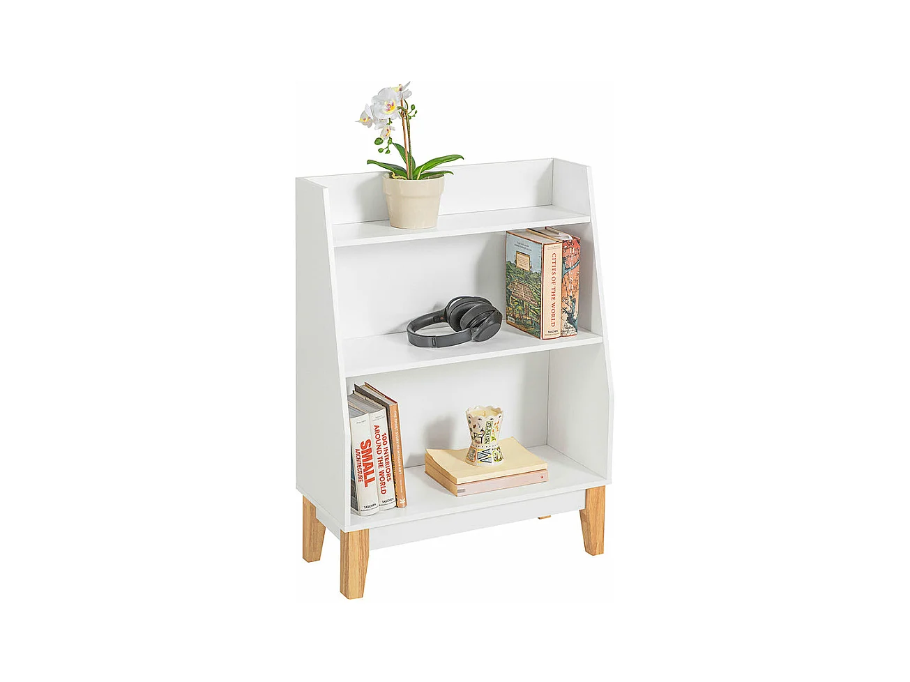 Bibliothèque Étagère à Livres Étagère de Rangement pour Jouets  Porte-revues, KMB47-W