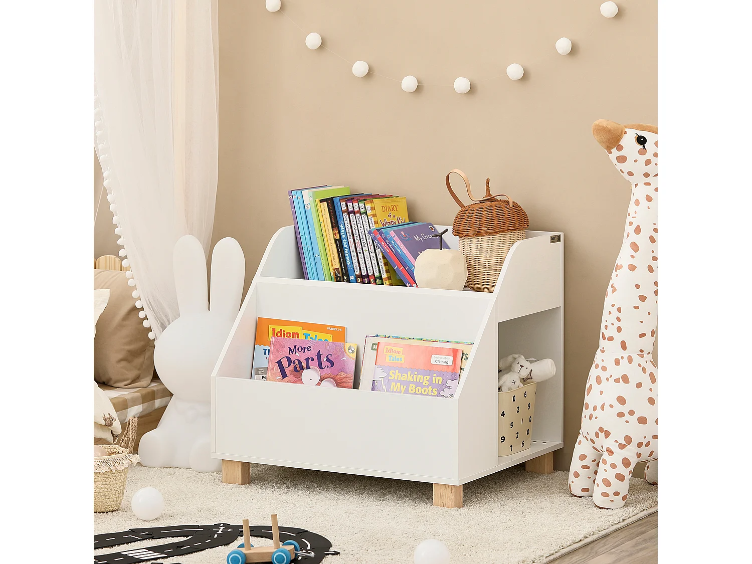 Étagère à Jouets Meuble Enfant Bibliothèque pour Enfant avec 3 Compartiments, KMB54-W