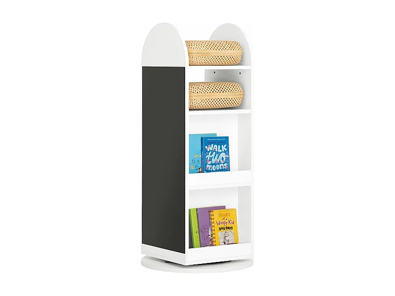 Bibliothèque Enfant Rotative à 360 Rangement pour Livres et Jouets avecTableau Noir, KMB64-W