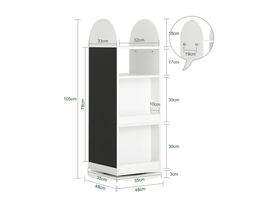 Scaffale per giocattoli Libreria con lavagna per bambini Scaffale portaoggetti Scaffale girevole 360 gradi liberamente ruotabile 48x48x105cm KMB64-W SoBuy