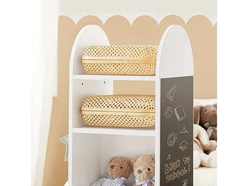 Scaffale per giocattoli Libreria con lavagna per bambini Scaffale portaoggetti Scaffale girevole 360 gradi liberamente ruotabile 48x48x105cm KMB64-W SoBuy